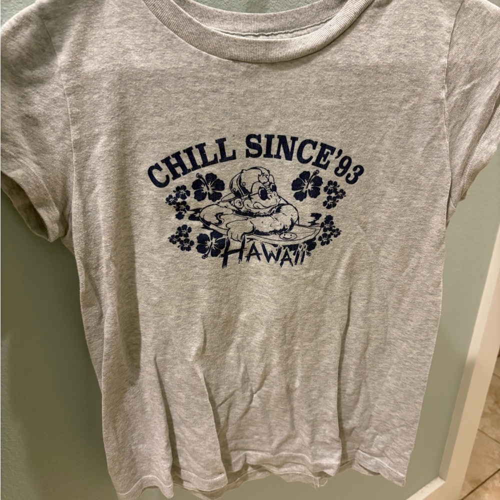 Brandy Melville Gray Tee with Navy Graphic